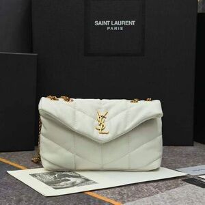 Saint Laurent Cream Quilted Envelope Chain Shoulder Bag with Gold Hardware